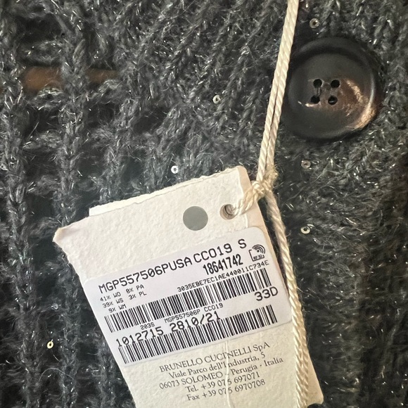 Women’s Brunello Cucinelli NEW Sequin Crochet Cardigan Gray Cashmere Blend Sz S - Picture 3 of 13